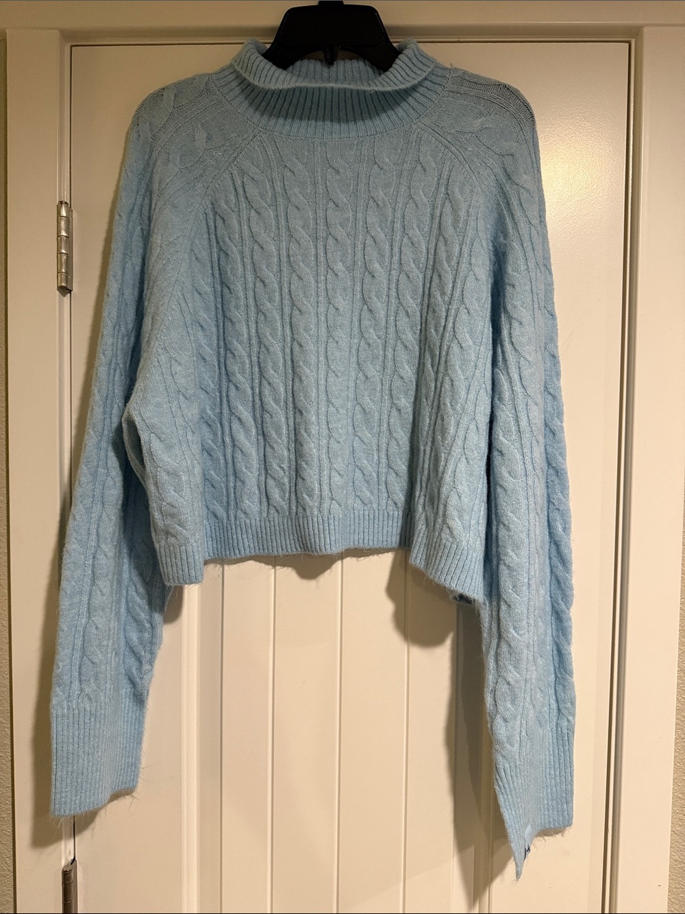 Light Blue Cable Knit Cropped Sweater
